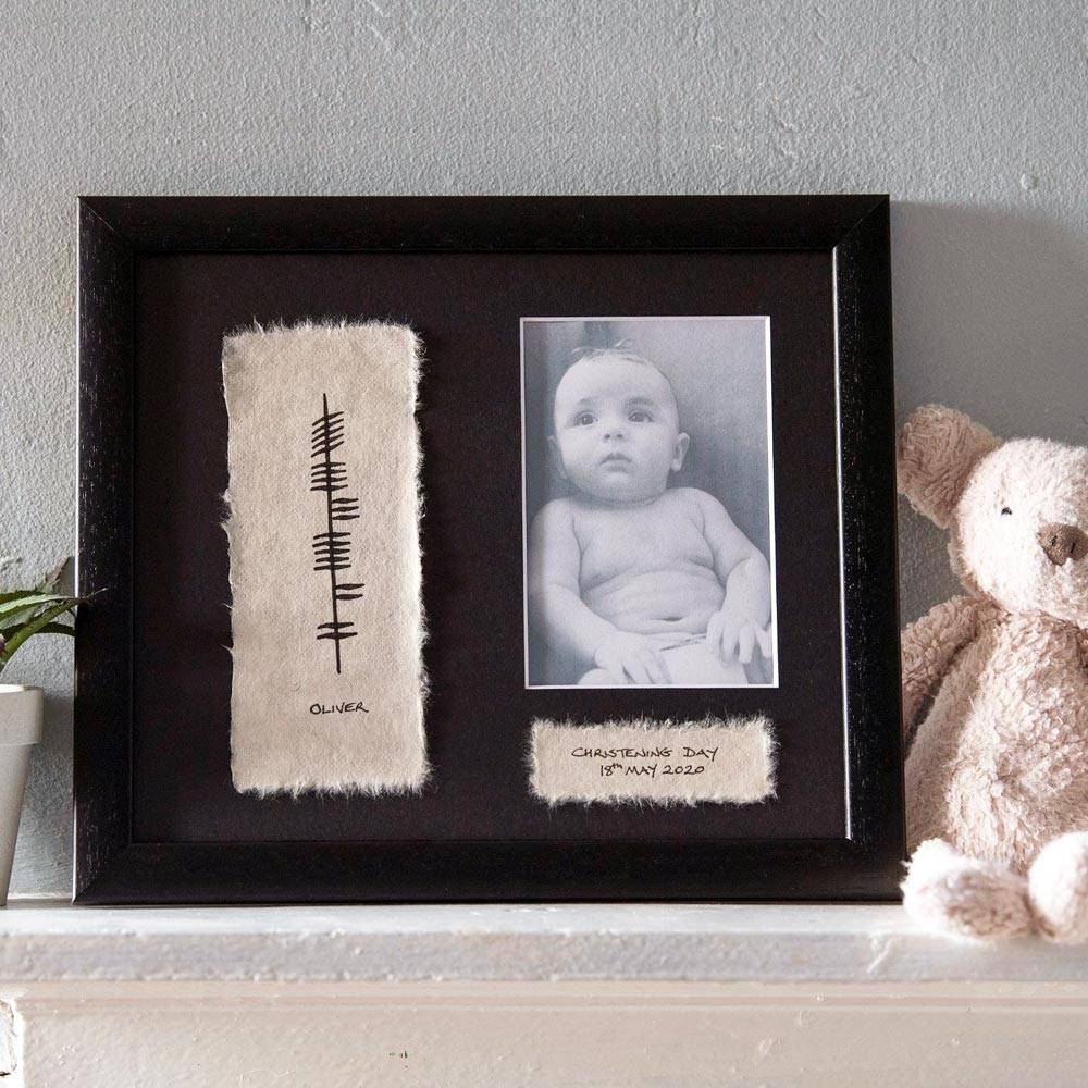 Best Irish christening gifts made in Ireland: Irish christening gifts from independent makers, including personalised frames, Ogham keepsakes, blessings, and lasting baby presents for godparents and family.