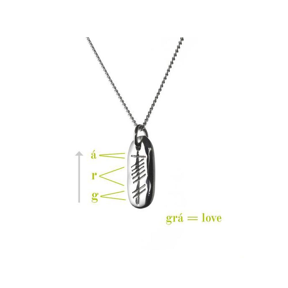 Grá – Love Ogham Silver Pendant view 3
