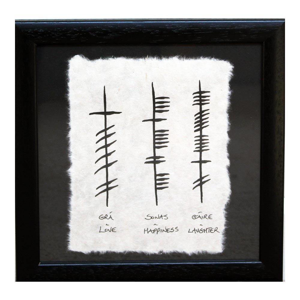 Love Happiness Laughter Ogham Style Small Frame