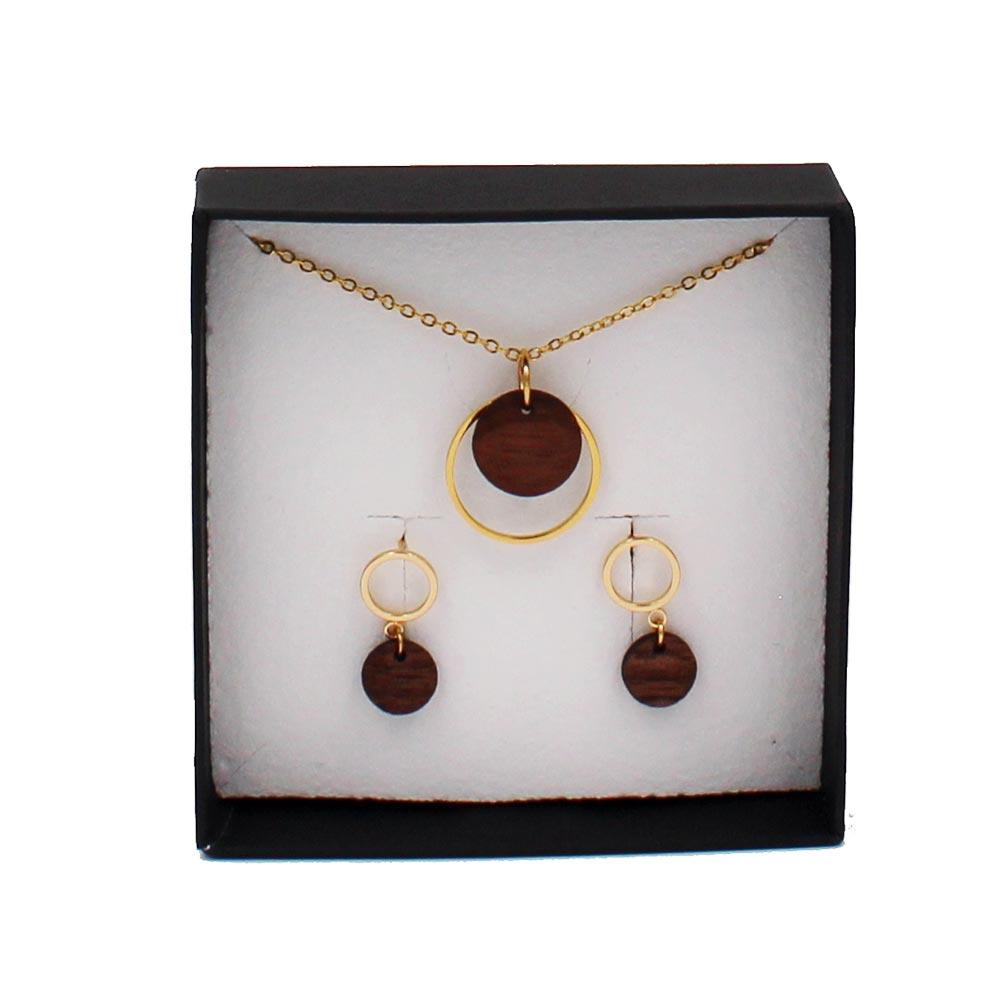 Circle Necklace & Earrings Set (Walnut) view 6