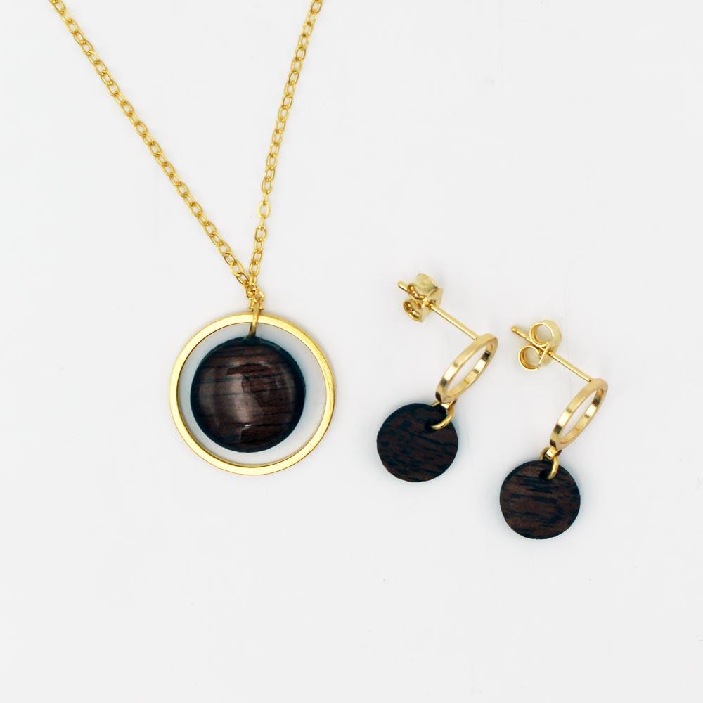 Circle Necklace & Earrings Set (Walnut) view 5