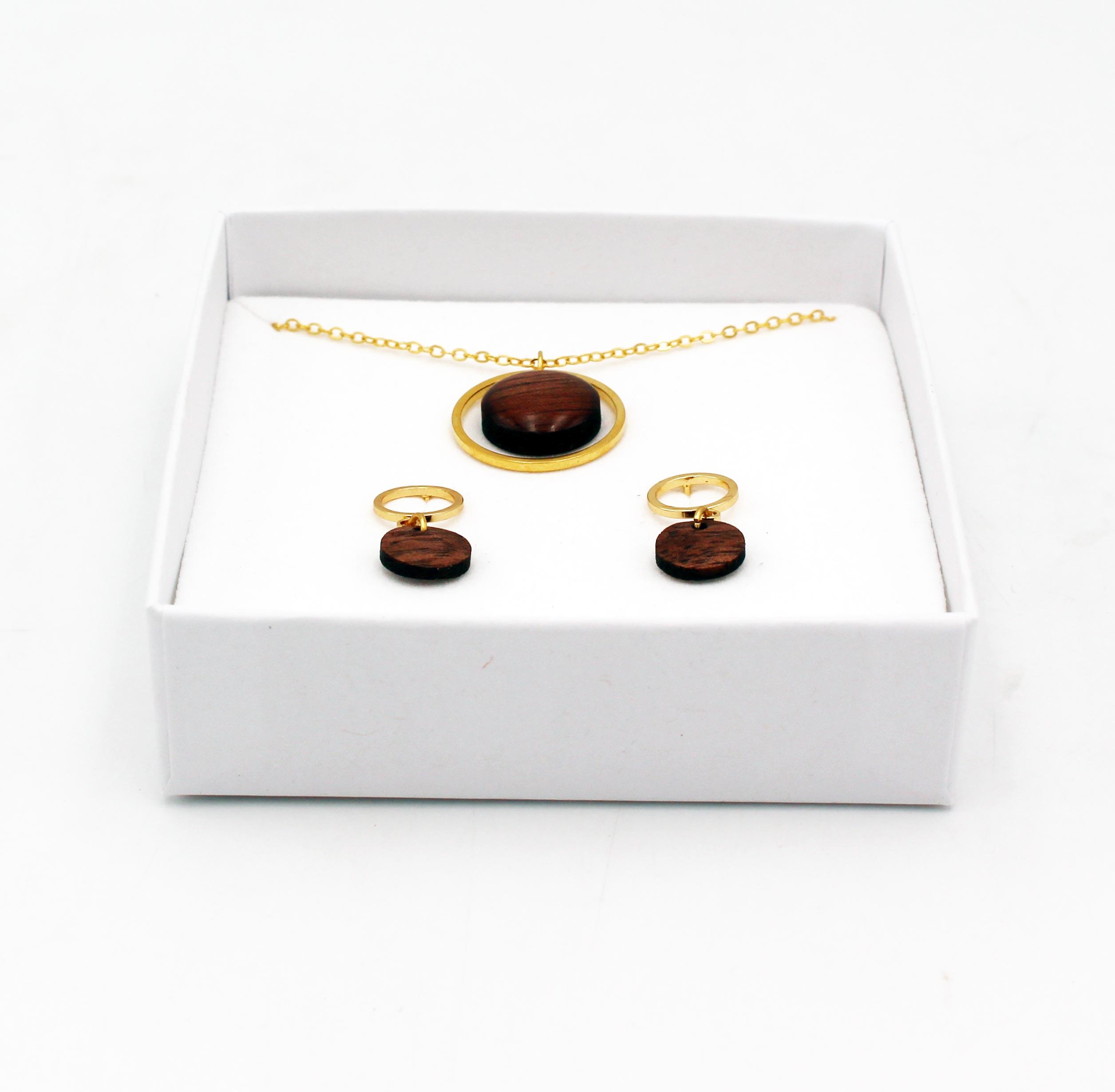 Circle Necklace & Earrings Set (Walnut) view 7