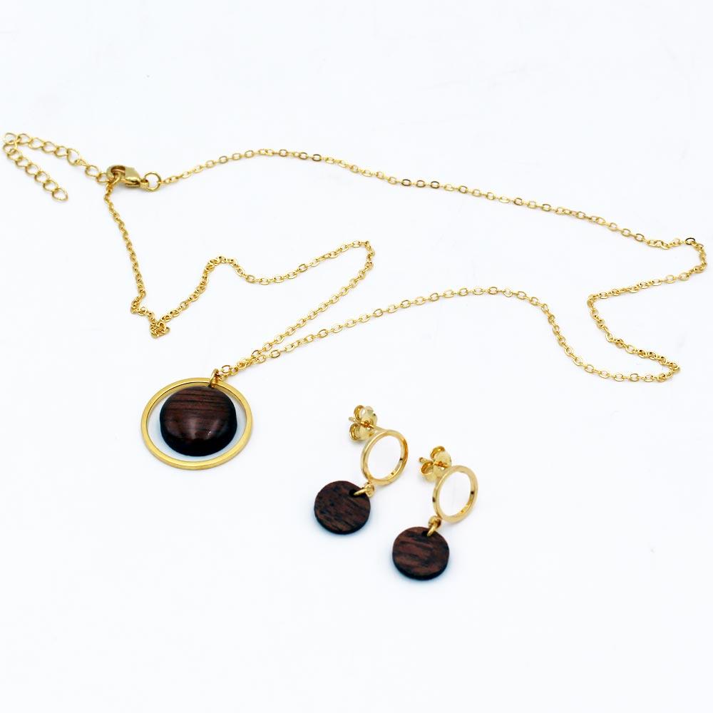 Circle Necklace & Earrings Set (Walnut) view 2