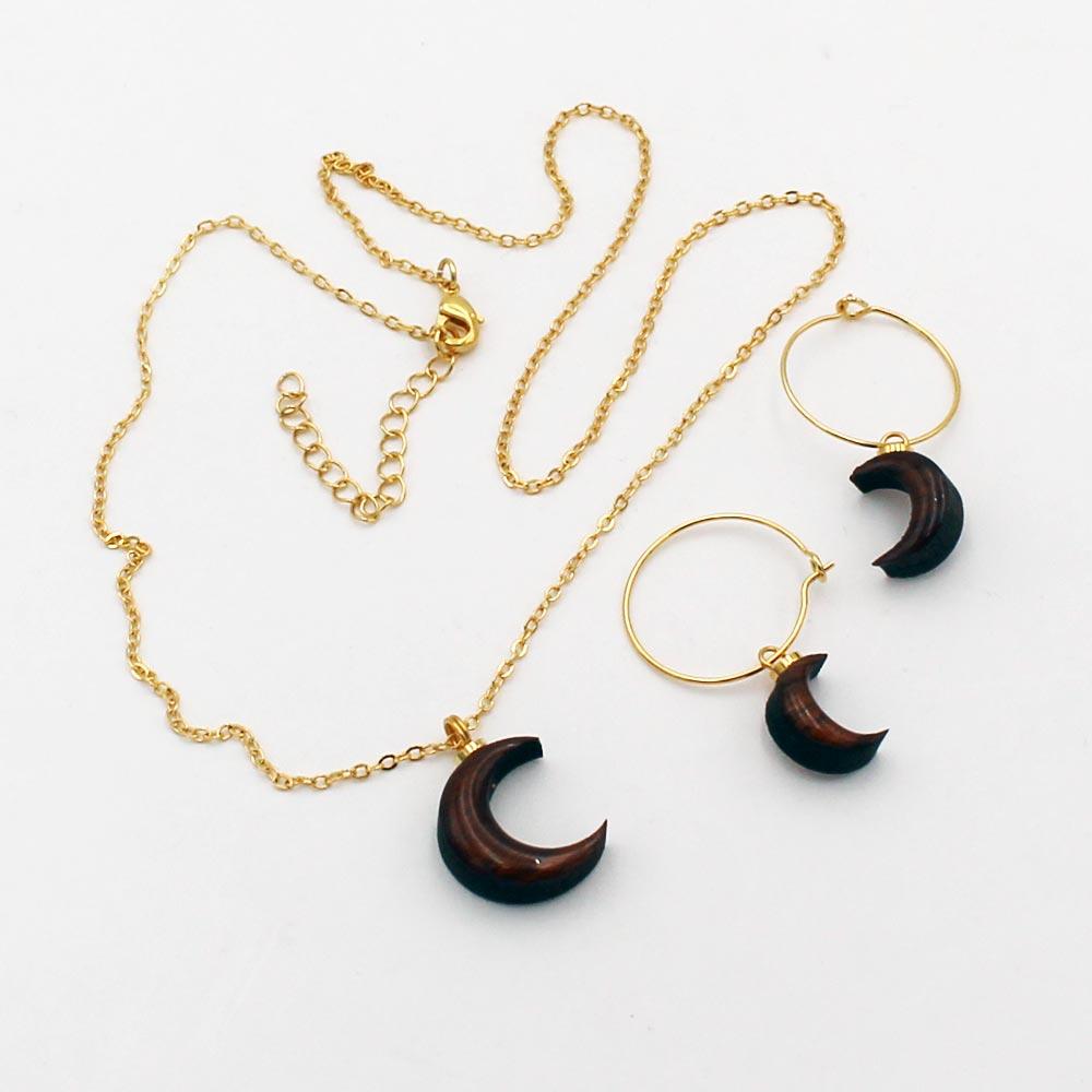 Moon Necklace and Earrings Set (Walnut) view 2