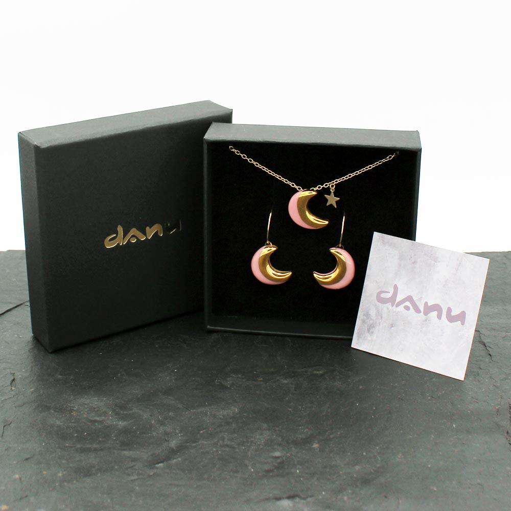 Moon & Star Porcelain Necklace and Earring Set view 4