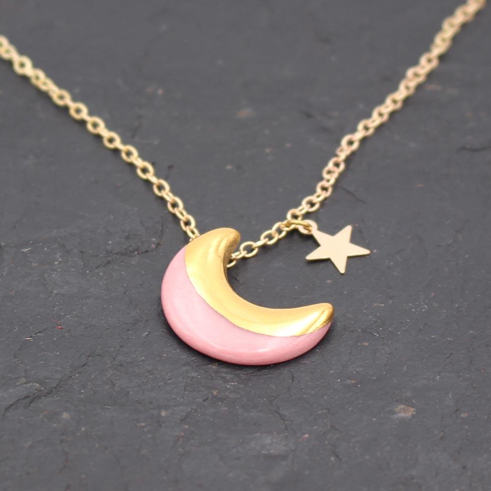 Moon & Star Porcelain Necklace and Earring Set view 2