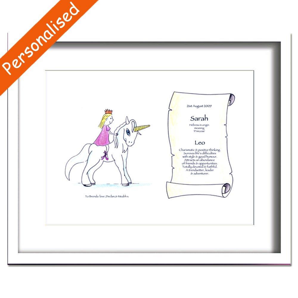 Personalised Princess and Unicorn Framed Print
