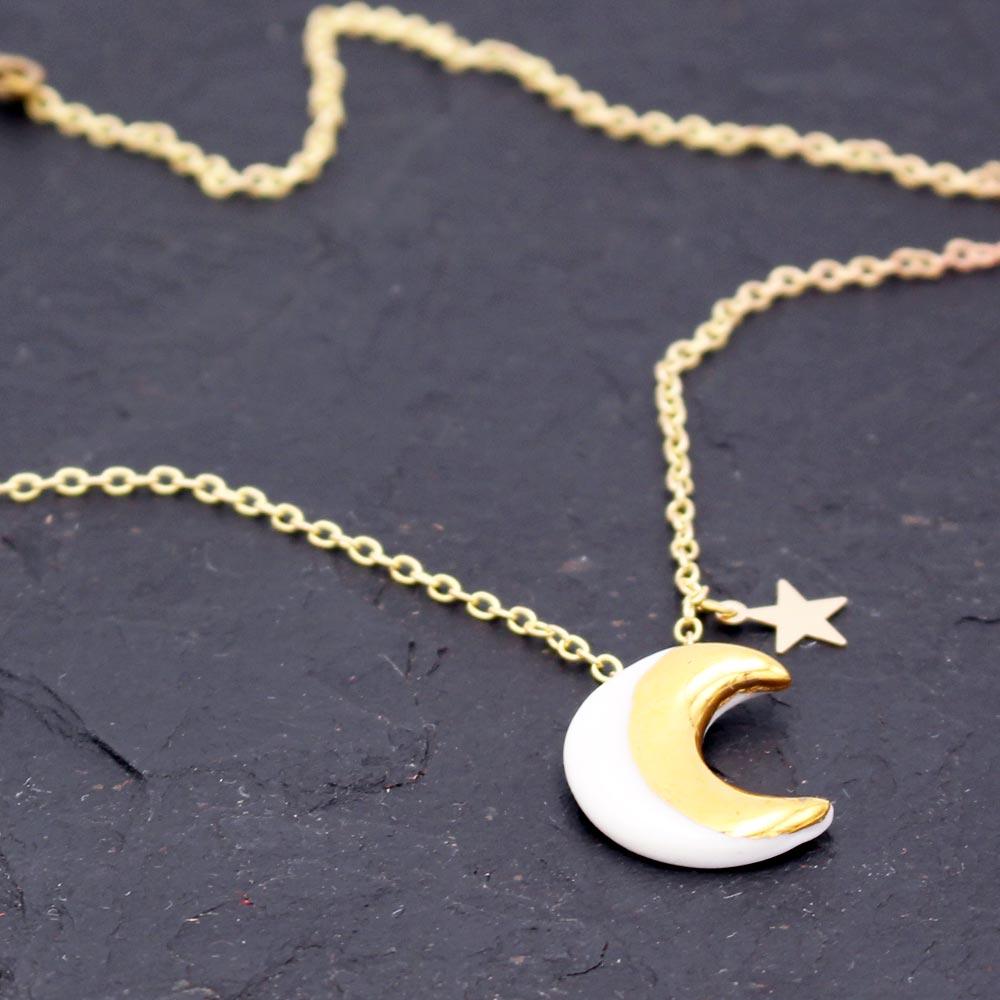Moon & Star Porcelain Necklace