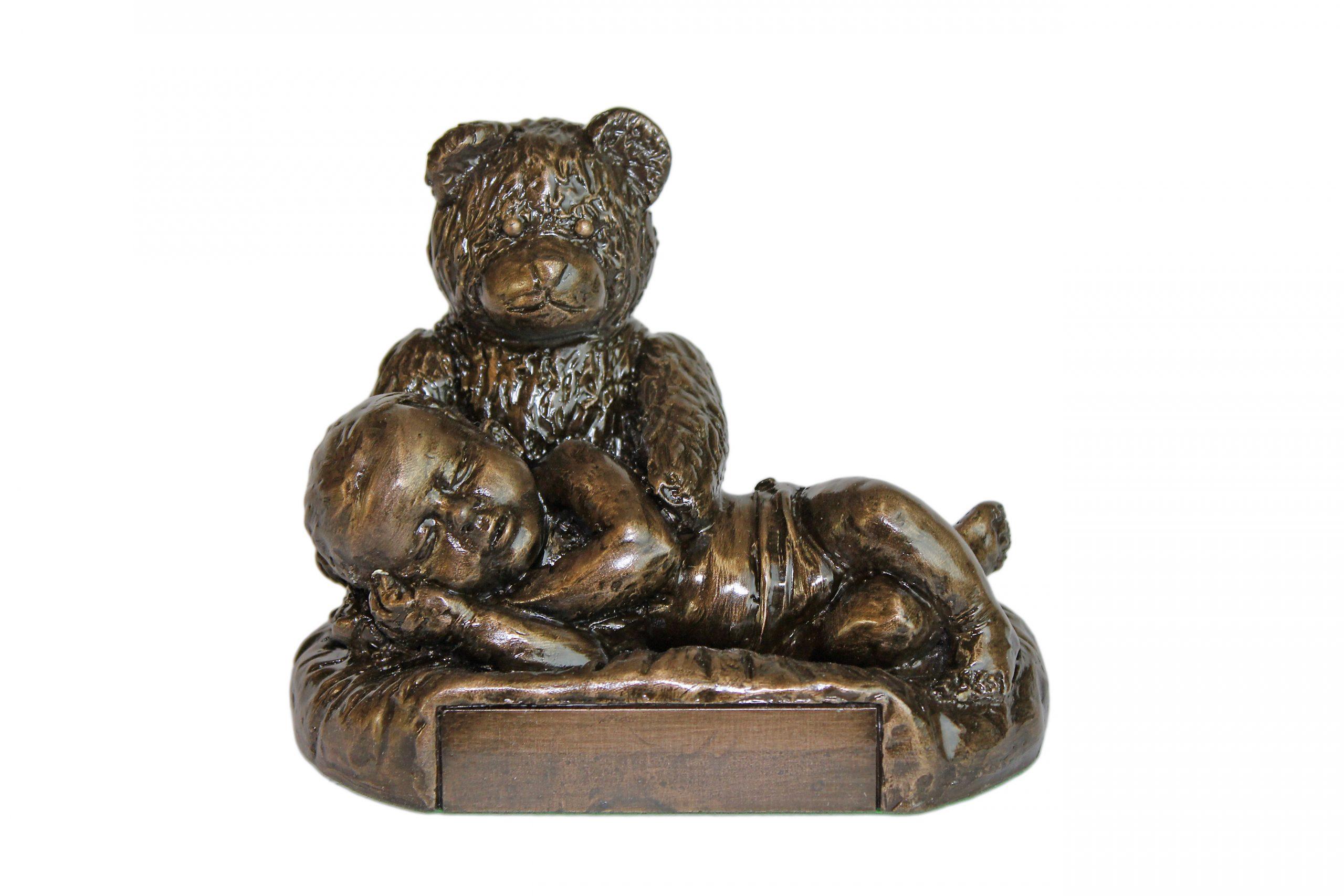 Personalised Bronze Christening Bear and Boy