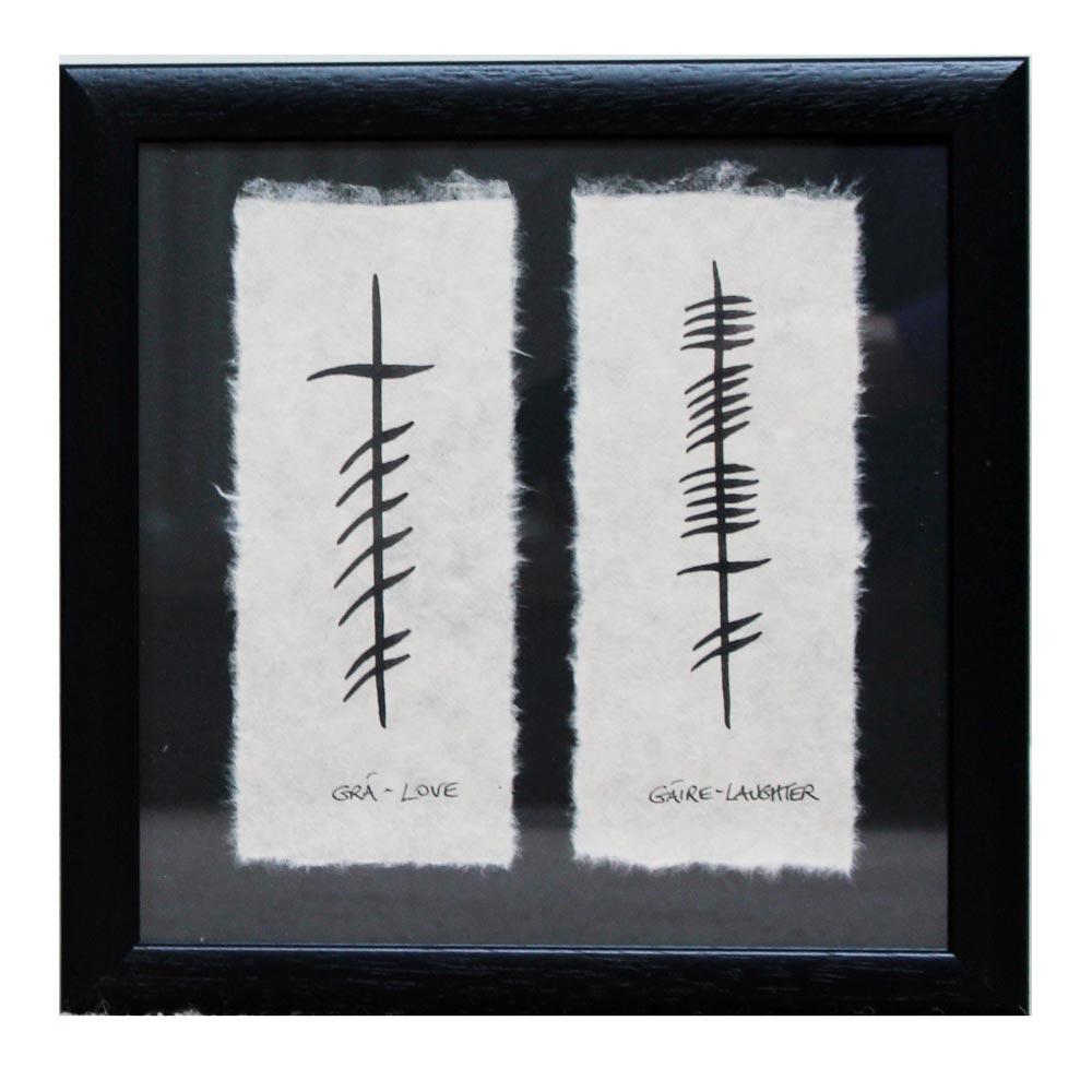Love-Laughter Ogham Style Double Frame