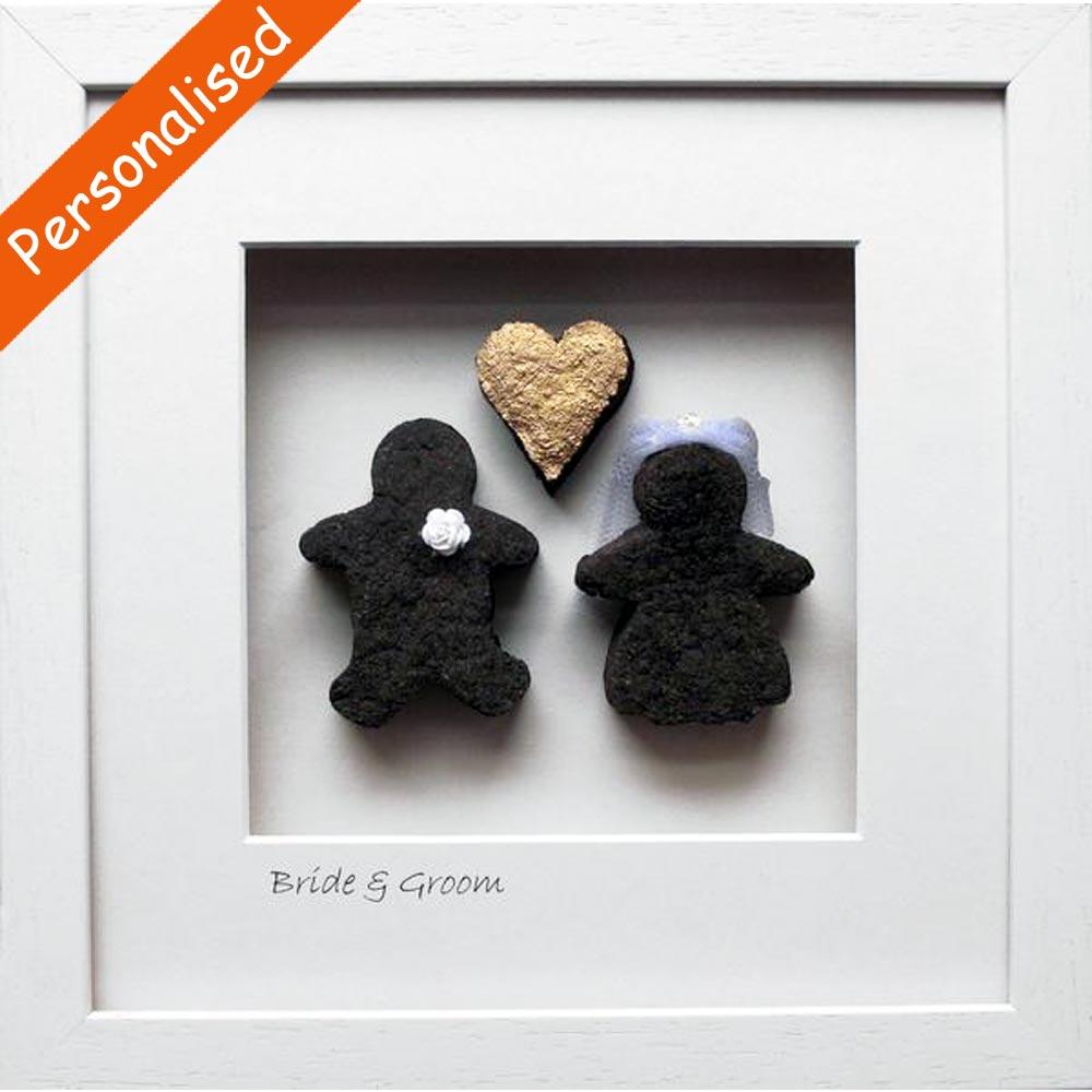‘Bride & Groom Gold Heart’ Framed Irish Turf Carvings