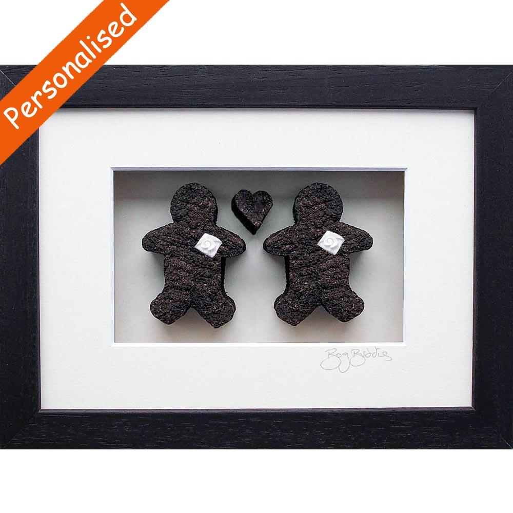 Two Grooms Framed Irish Turf Carvings