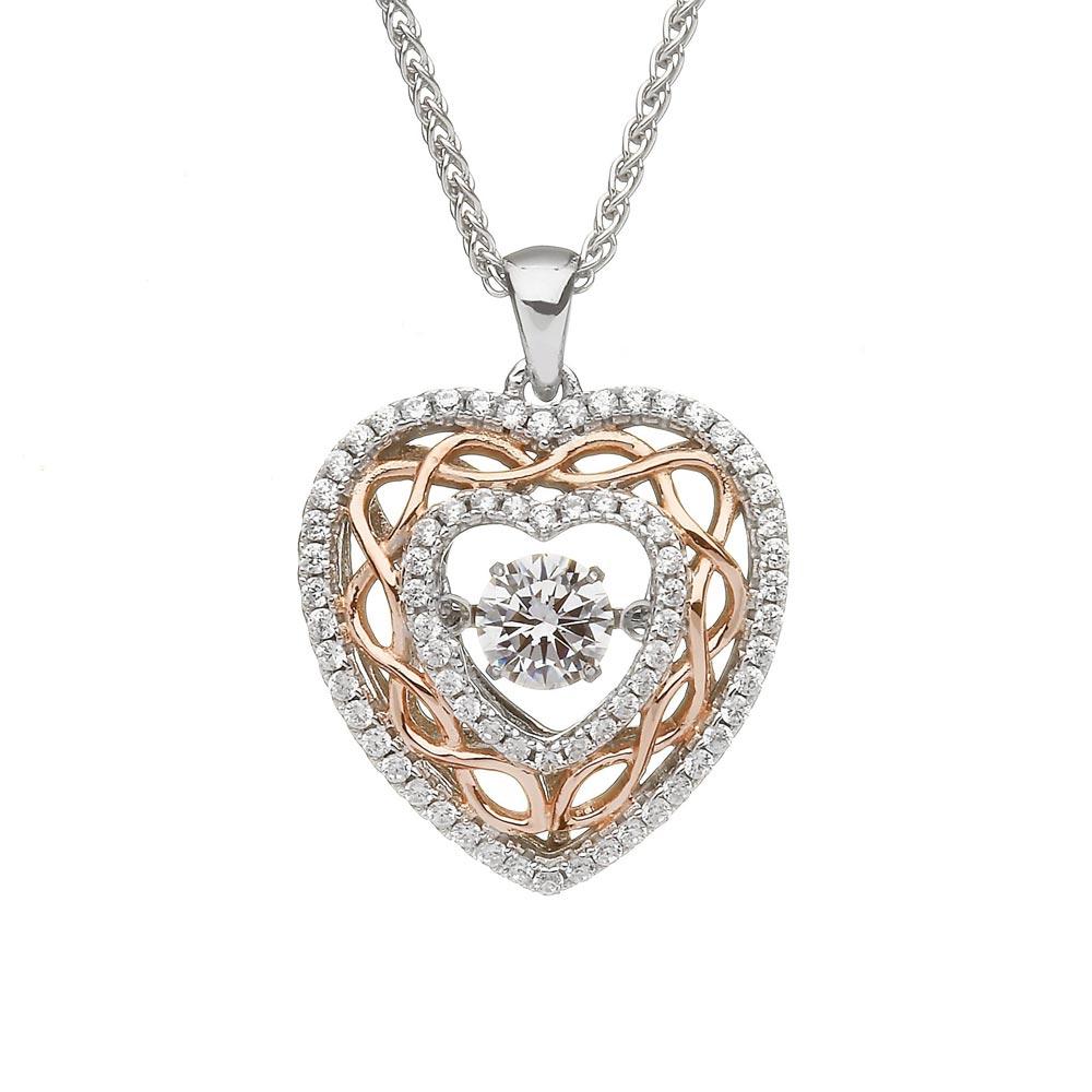 Celtic Knot Heart Necklace with Dancing Stone