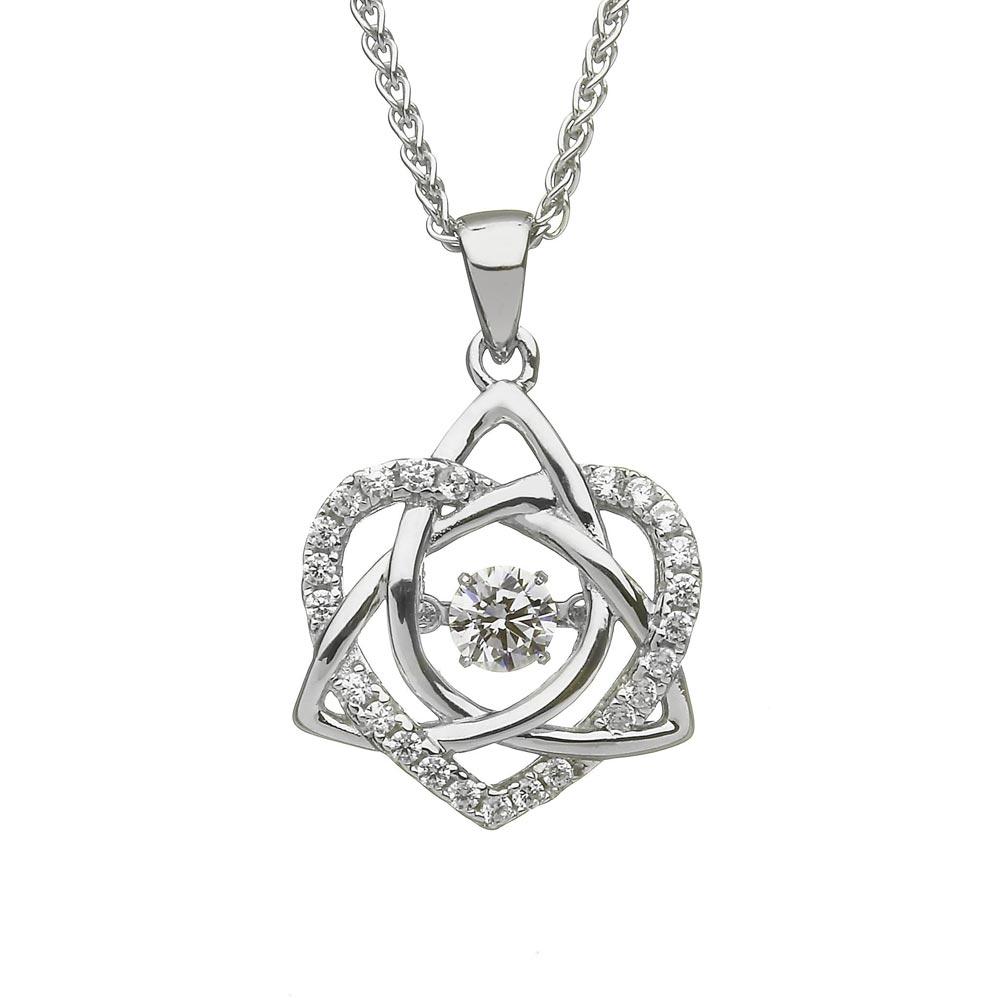 Trinity Knot and Heart Necklace with Dancing Stone