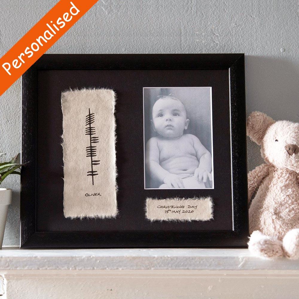 Personalised Ogham Christening Photo Frame