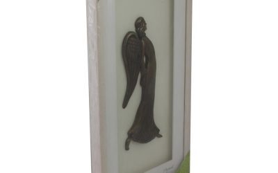 Angel Framed Bronze Art, 3D bronze angel in a white frame, handmade in Ireland by Rynhart