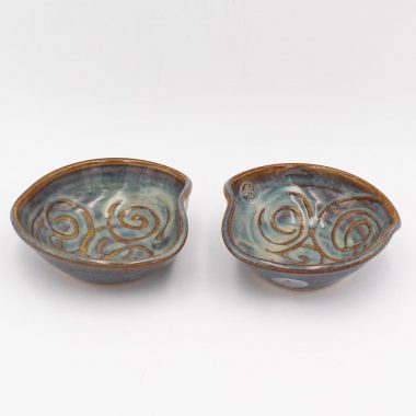 Two small pottery heart bowls handmade by Castle Arch Pottery, Ireland