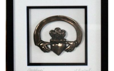 Claddagh Ring Bronze Art in brown frame, made in Ireland by Rynhart Bronze Fine Art
