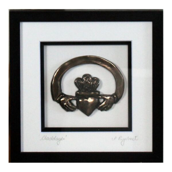 Claddagh Ring Bronze Art in brown frame, made in Ireland by Rynhart Bronze Fine Art