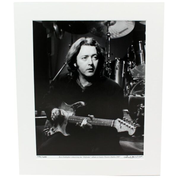Rory Gallagher 'Defender' Photo, rehearsing in Dublin 1987, taken and signed by Hot Press Photographer Colm Henry