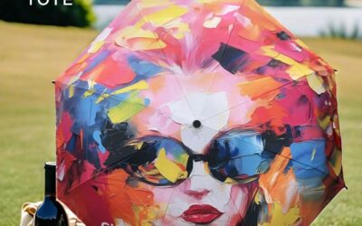 Fashion Beauty Umbrella and Travel Pouch Bag, with colourful artwork. Heavy duty cotton pouch bag. Quality Umbrella. By Chic Tote