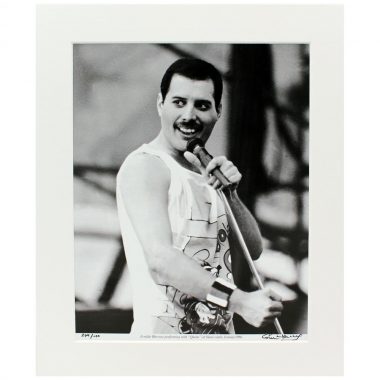 Freddie Mercury Mounted Photo, performing with Queen at Slane Castle Ireland, 1986, taken and signed by Hot Press Photographer Colm Henry