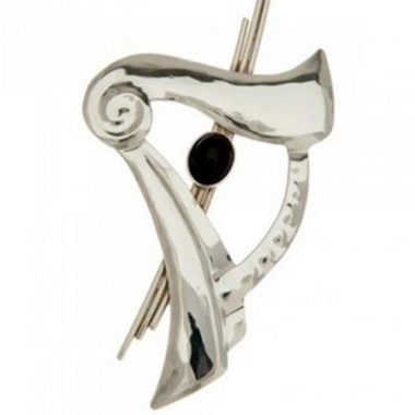 Irish harp brooch with oynx stone, handmade in Ireland