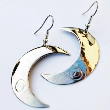 Moon Earrings handcrafted from alpaca silver. Made in Ireland by Kieran Cunningha, Wicklow
