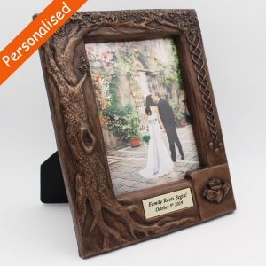 Personalised Claddagh Wedding Photo frame, made from bronze by Druid Crafts Ireland