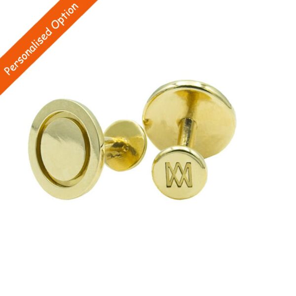 Round cufflinks, crafted from solid brass with a rigid cuff back. Made by Millett Wade, Co Westmeath. Option to personalise with initials