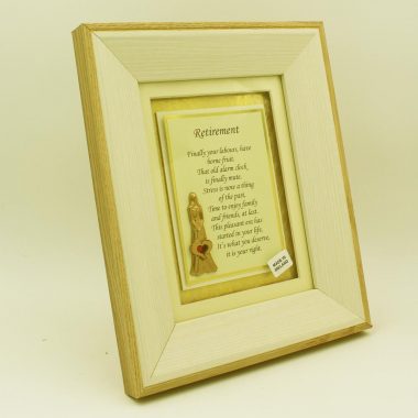 Retirement gifts Ireland, sentimental poem in a wooden cream frame