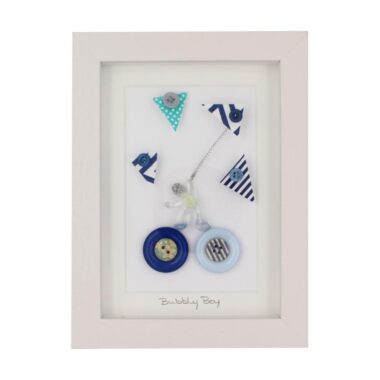 Bubbly Boy Framed Button Shapes, handmade in Ireland, perfect baby boy gift