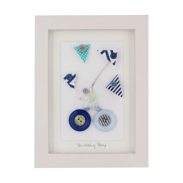 Bubbly Boy Framed Button Shapes, handmade in Ireland, perfect baby boy gift