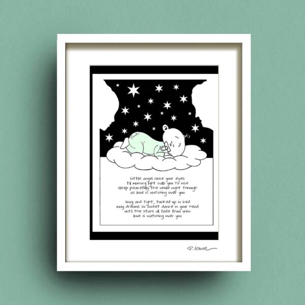 Beautiful baby gift, Watching Over You Framed Print. Made in Ireland