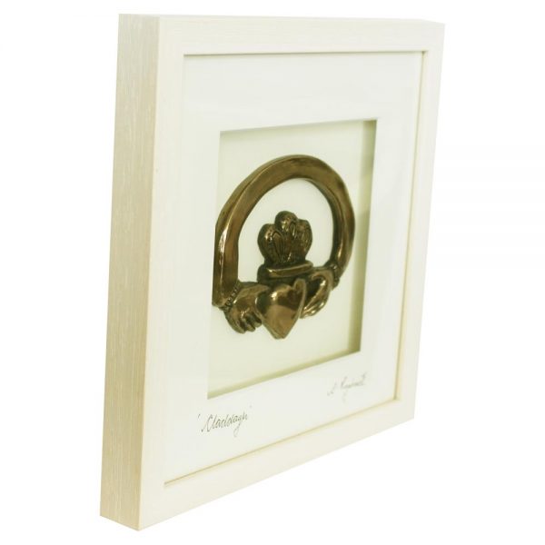 Claddagh Ring Framed Bronze Art (white) | Totally Irish Gifts Made In ...