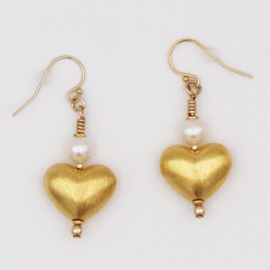 Gold and Pearl Heart Earrings, gifts for women. Gold Vermeil & Pearl Heart Earrings, made in Ireland by Mary Varilly