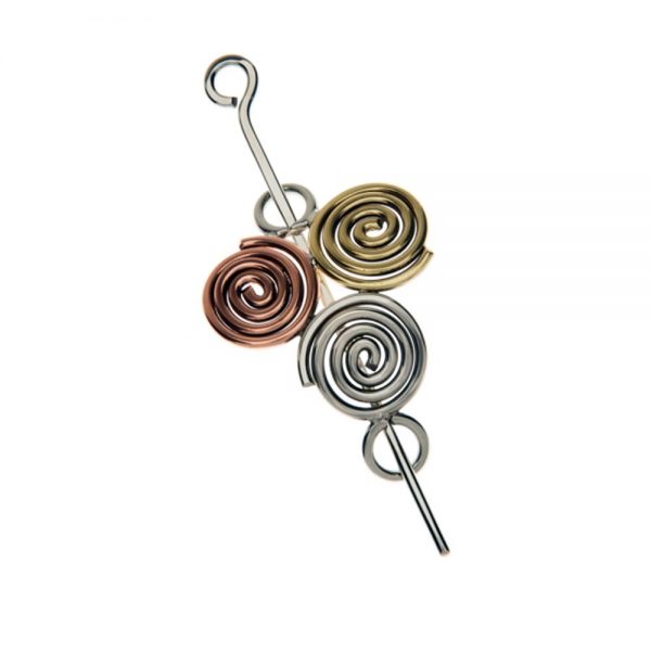 Newgrange shawl or hair pin, mixed metals, made in Ireland