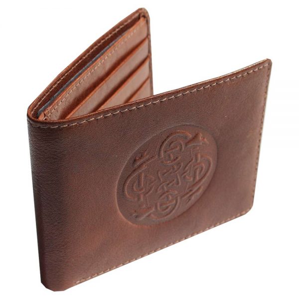 Brown leather wallet with Celtic design handmade in Ireland
