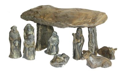 A Bronze Dolmen Nativity, 9 piece nativity set, made from cold cast bronze. Unique Christmas crib, made by O'Gowna Studios, Ireland
