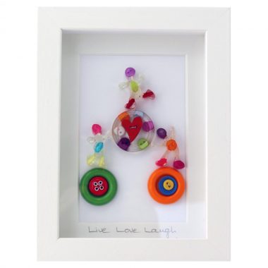 Live love laugh buttons, handmade in Ireland, framed gift