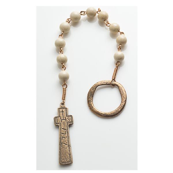 Irish Penal Rosary, handmade with bronze and cream riverstone, by Mary Varilly, Dublin Ireland