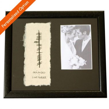 Love Forever Ogham Photo Frame, option to personalise. Made in Ireland. Ogham Wedding Photo Frame. Wedding gift, engagement gift, anniversary gift