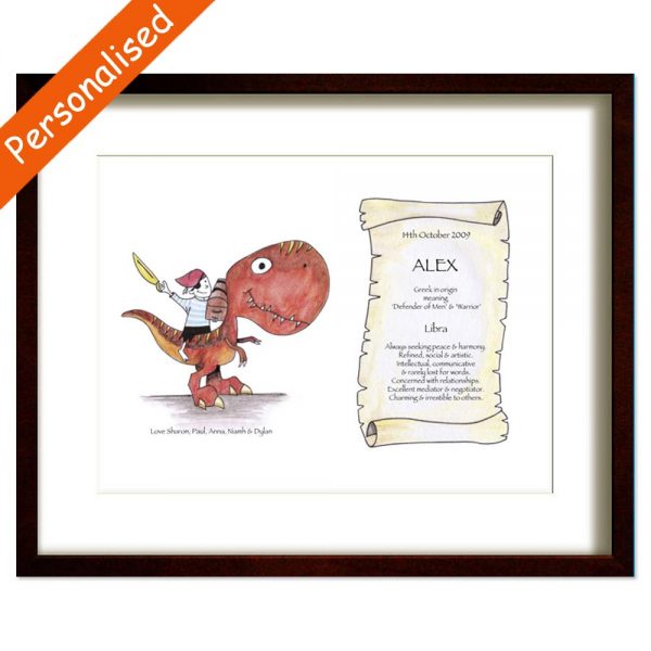 Fantastic Personalised Pirate and Dinosaur print. Made in Ireland