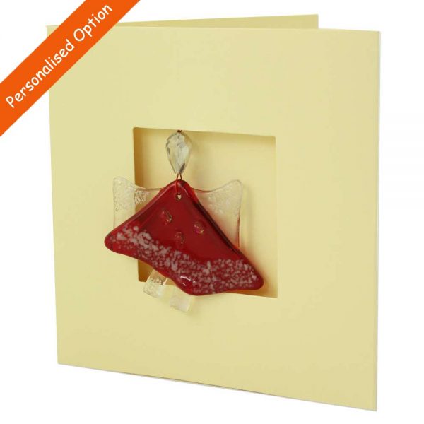 Red Angel Card, fused glass decoration handmade in Ireland