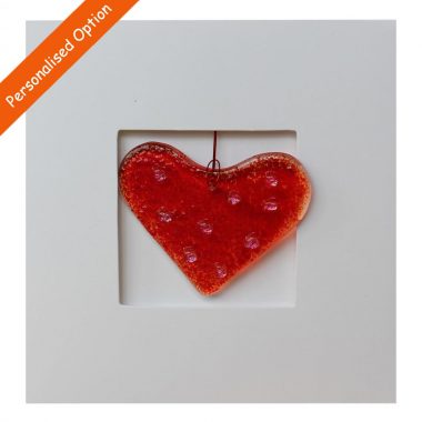 Red Heart Card, handmade in fused glass, made in Ireland by Kings Forge