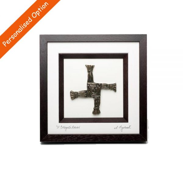 The St Brigids Cross is a Traditional New Home Gift, 3d bronze cross in lovely brown frame, made in Ireland