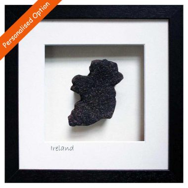 Authentic Irish Turf cut in the shape of Ireland and framed, made in Ireland