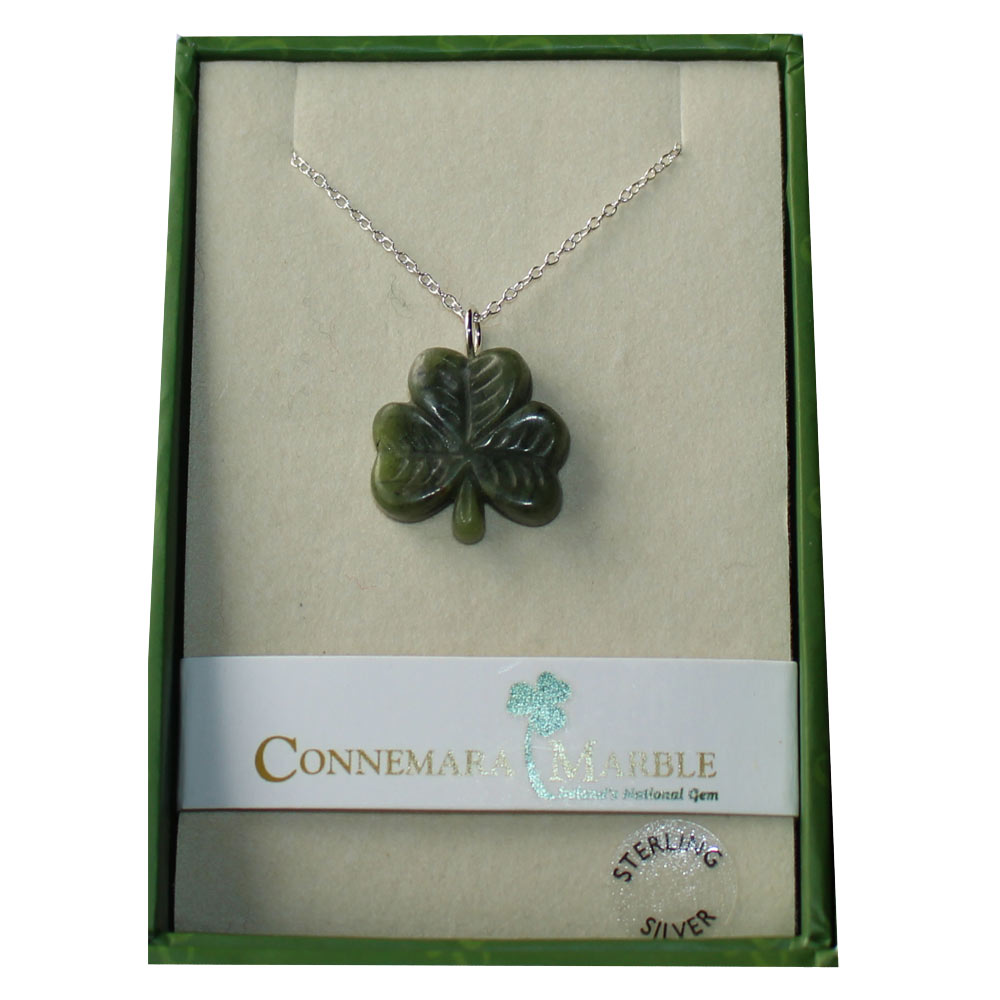 Connemara marble gemstone shamrock pendant gold bead Irish made souvenir gift 
