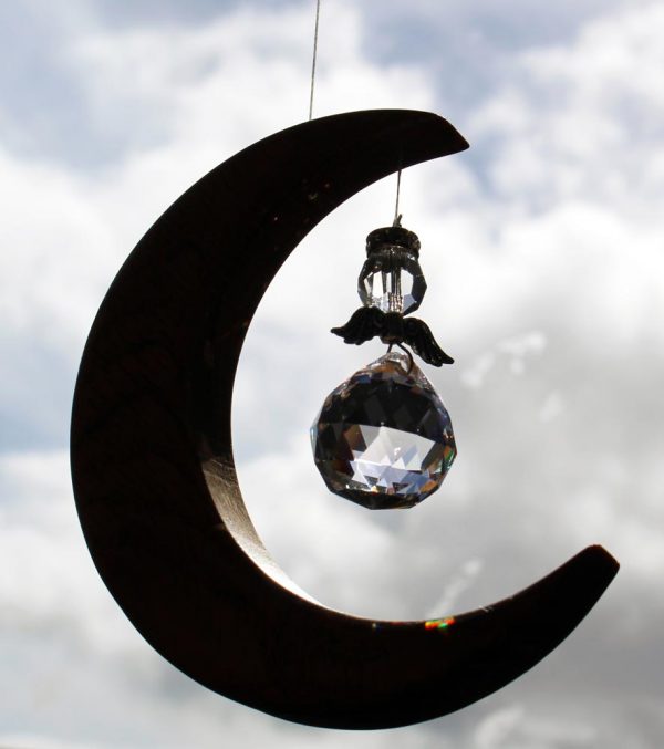 angel suncatcher handmade from oak and crystal, made in Ireland