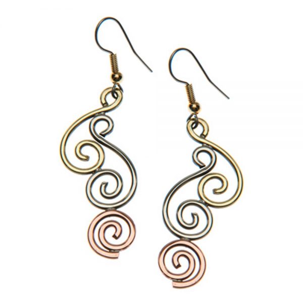 Spiral of Life Earrings handmade in Ireland using copper, brass and alpaca silver